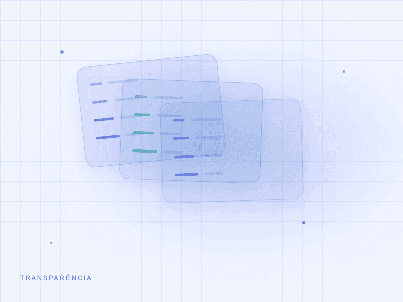 Painéis de vidro sobrepostos representando transparência de dados
