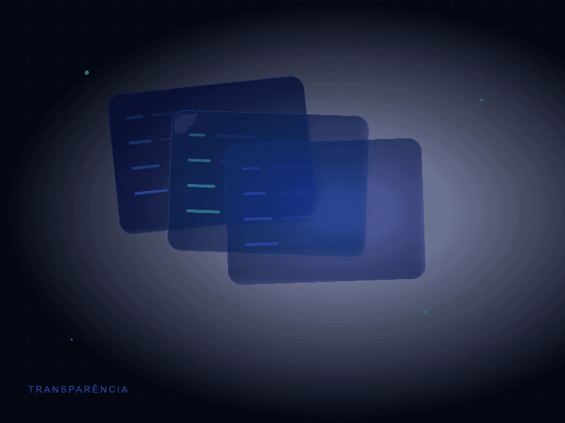 Painéis de vidro sobrepostos representando transparência de dados